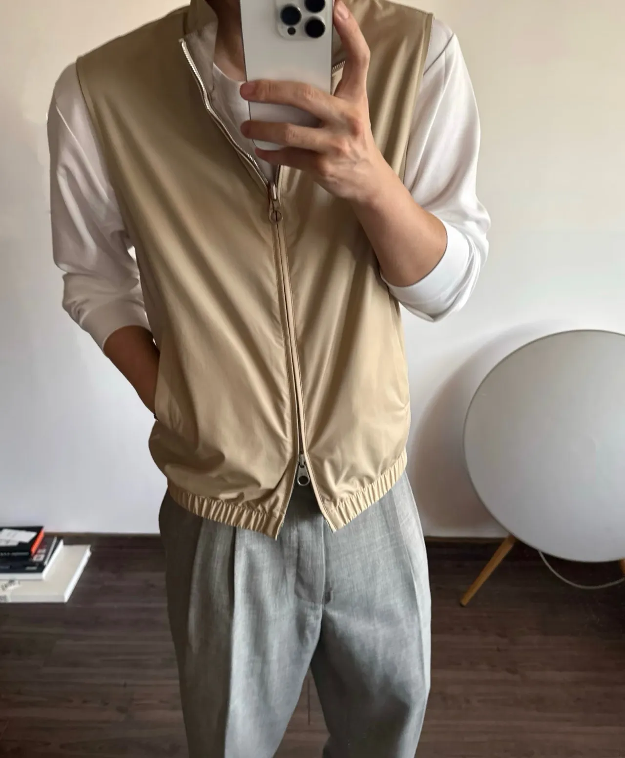 #Loro Piana/LP Reversible zipper wool nylon vest upper body effect